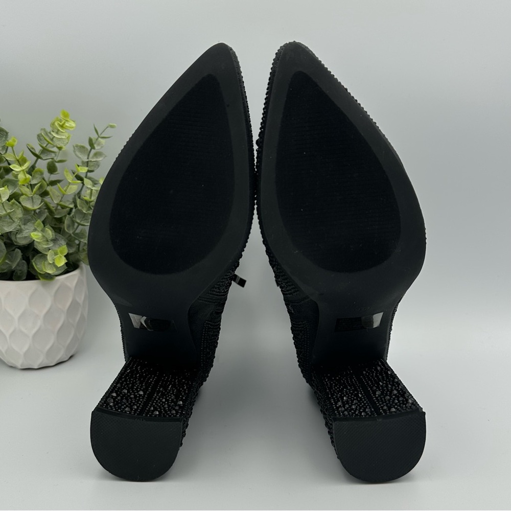 Lauren Lorraine Women's Black Crystal Embellished Pointed Toe Boots Size 9.5 - Picture 10 of 12